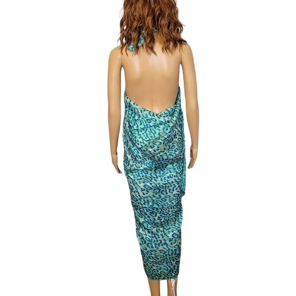 100% Silk Scarf Wrap Blue Leopard Animal Print - Picture 4 of 11